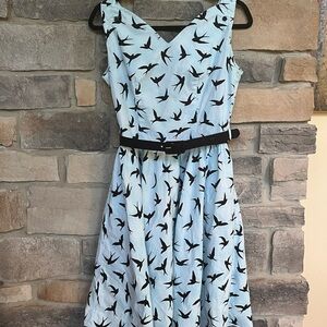 Bernie Dexter Light Blue Dress with Black Bird Print